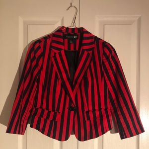 Forever21 Red & Navy Striped Blazer Jacket (Small)
